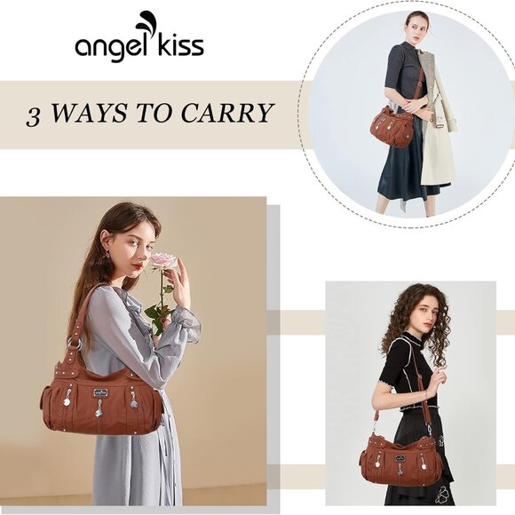 Large Purses and Handbags for Women Washed Faux Leather Crossbody Hobo Satchel S - Picture 6 of 7